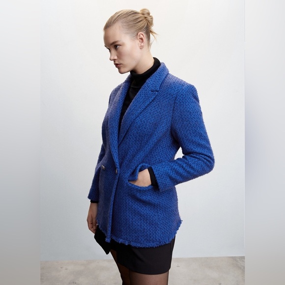MNG blue Tweed blazer Jacket, size XXL - Picture 3 of 16